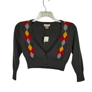 NWT ARIZONA JEAN COMPANY | Gray Argyle Button Up Cardigan Sweater | Kid's Medium